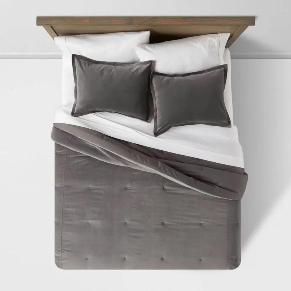 Full/Queen Velvet Comforter and Sham Set Charcoal - OEKO-TEX Washable